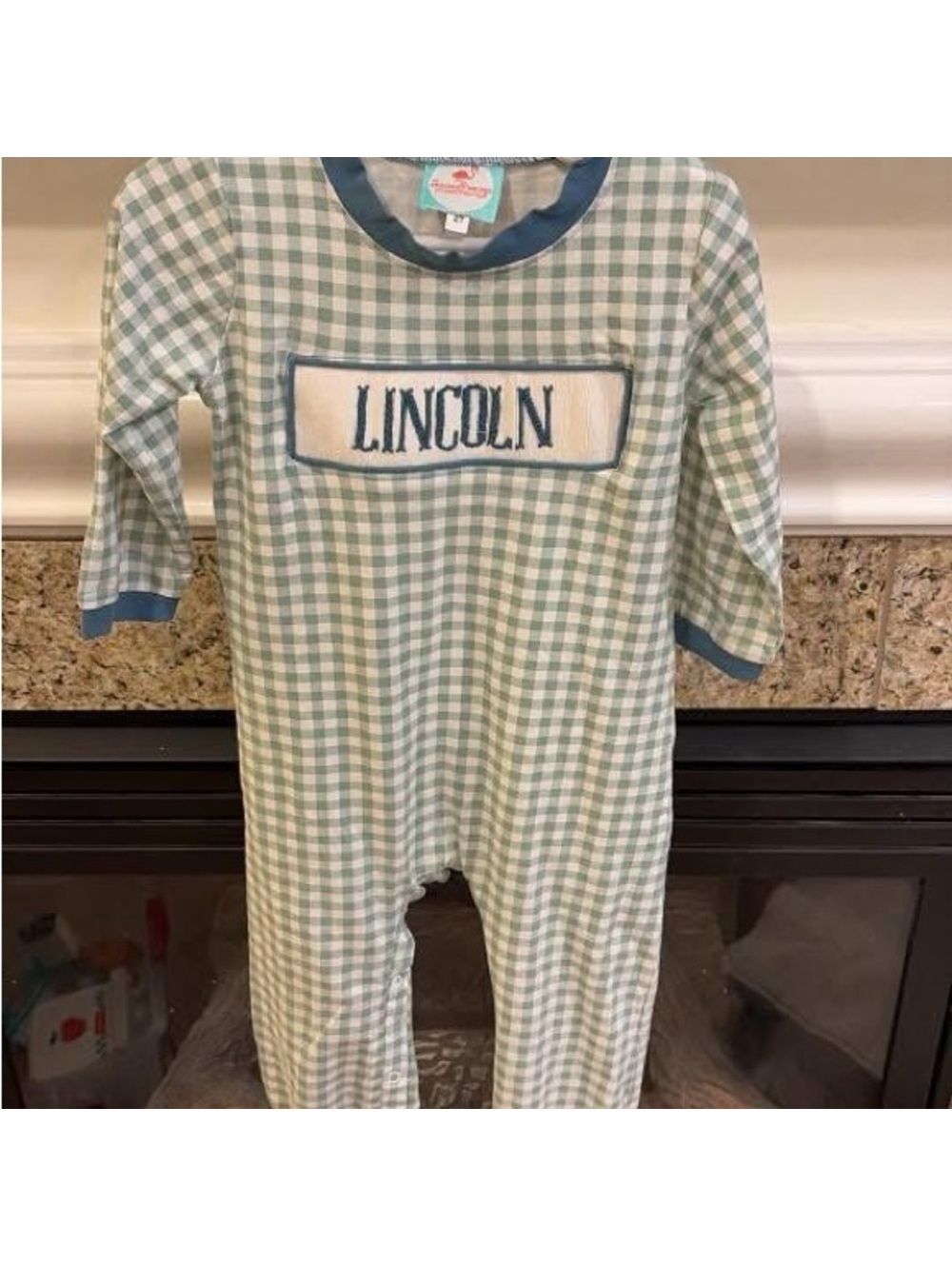 Personalized Lincoln Green Gingham One-Piece 2T